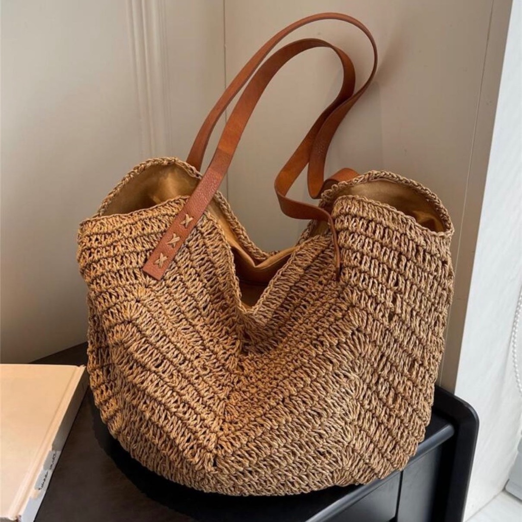 Bolsa de palha de grande capacidade para férias casuais praia portátil nova moda bolsa de ...