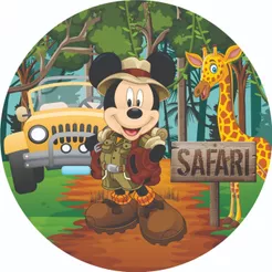 Capa para Painel de Festas Sublimado Redondo c/Elástico Veste Fácil 1.50 x 1.50 e 50 cm Mickey Safari