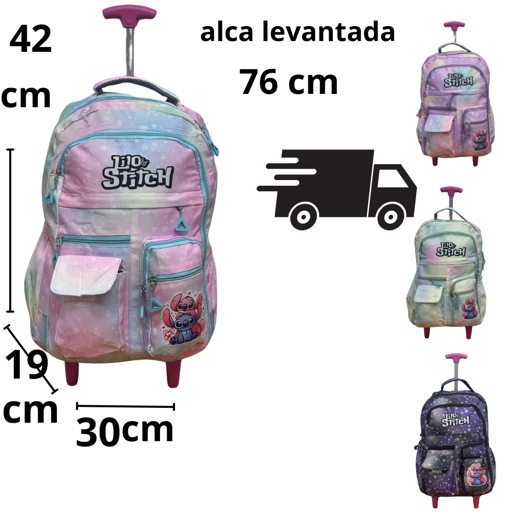 Mochila infantil e juvenil com Rodinha Stich Estampado Escolar de Nylon Impermeável Infantil Stich em Oferta na Shopee