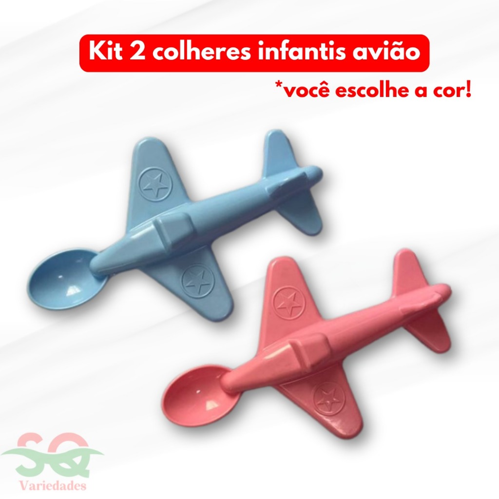Kit 2 Colheres Avião Para Alimentação Refeição Infantil Criança Bebê Introdução Alimentar