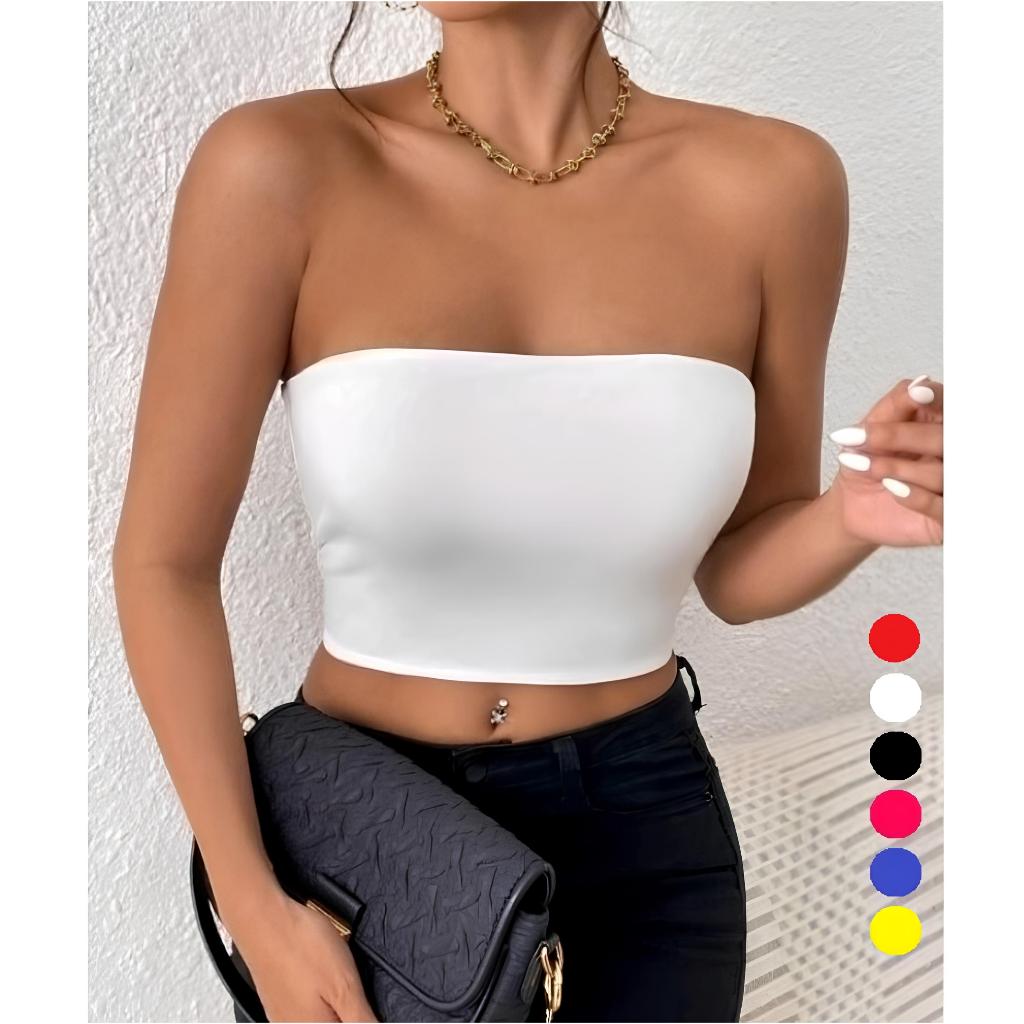 CROPPED TOP FAIXA EM SUPLEX TOMARA QUE CAIA SEM ALÇA em Oferta na Shopee