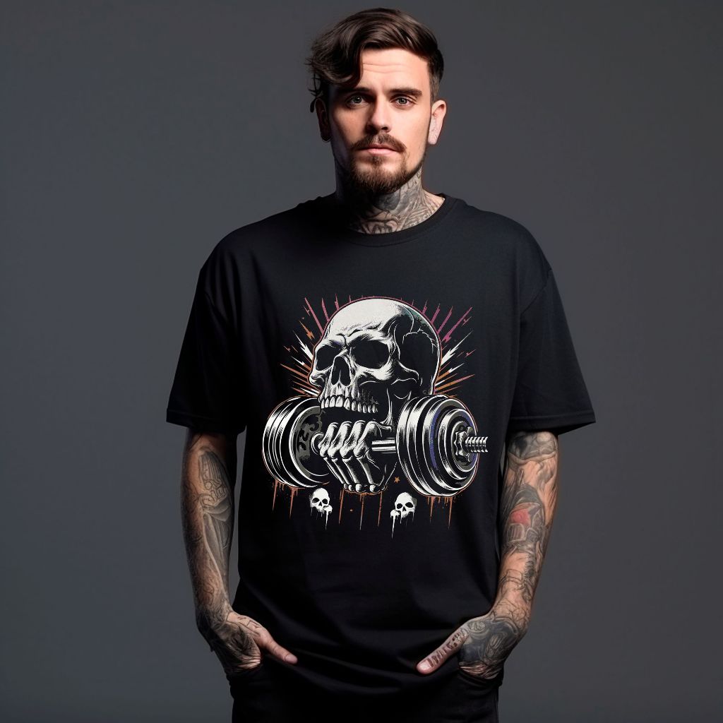 Camiseta Estampada Academia Gym Caveira Anilha Treino Pesado 100% Algodão Imperdivel