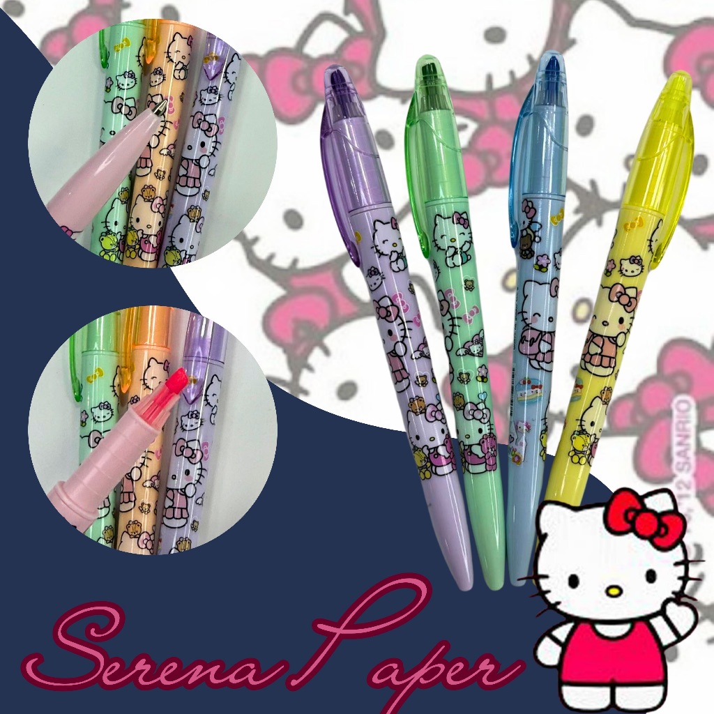 KIT COM 4 CANETAS COM MARCA TEXTOS HELLO KITTY / 4 CORES / PAPELARIA FOFA KAWAII / MATERIAL ESCOLAR