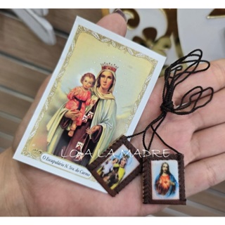 Escapulário de pano tecido Nossa Senhora do Carmo e Sagrado coração de Jesus em Oferta na Shopee