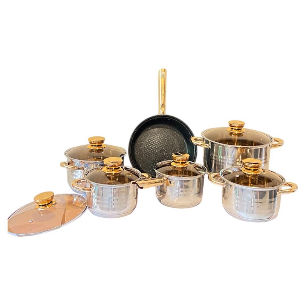 Imagem Panelas MATTERHORN 12 Peças Aço Inox Multicamadas Fogão à Gás e Indução Alta Qualidade