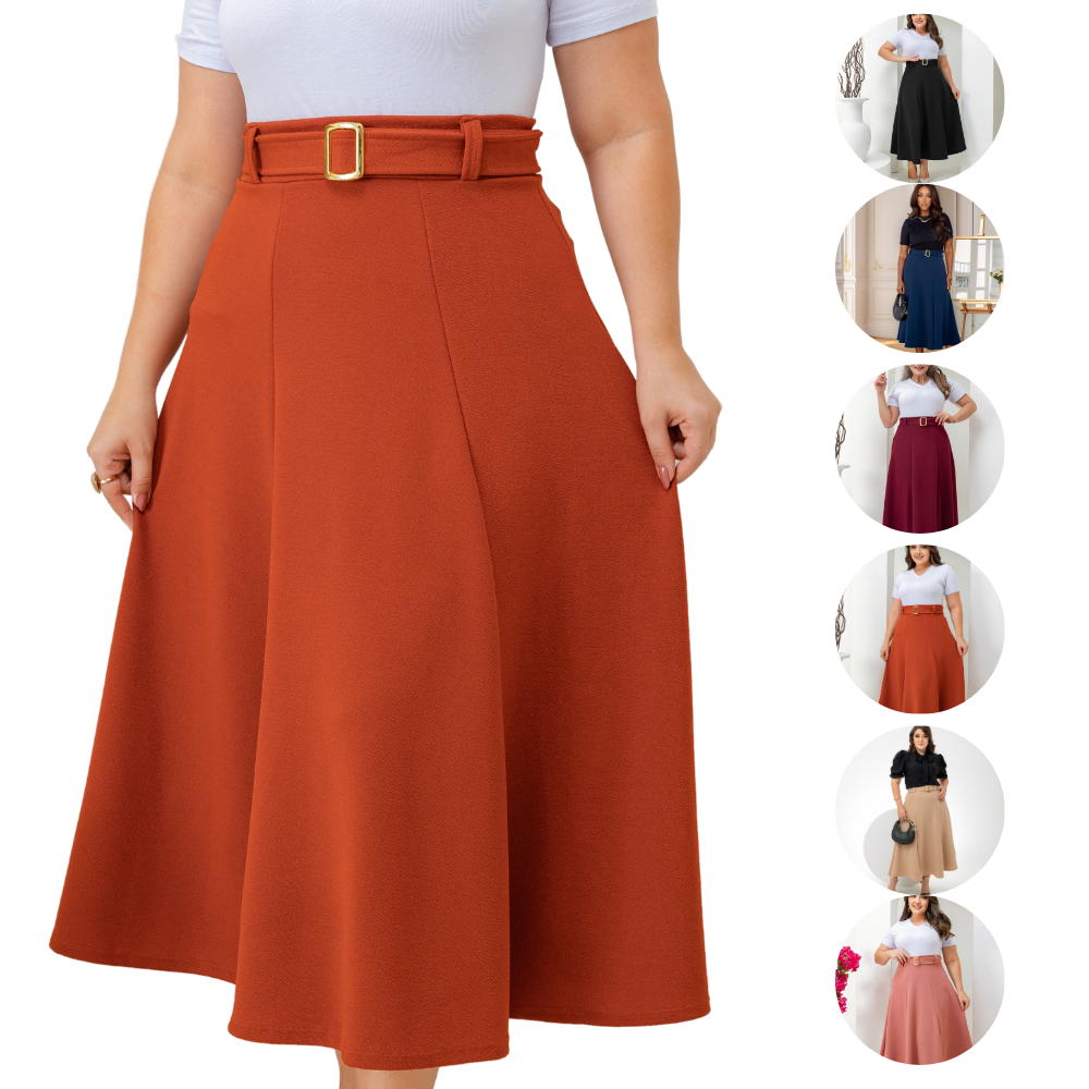 Saia Midi Godê  Femenino Moda Evangelica- Malha Crepe em Oferta na Shopee