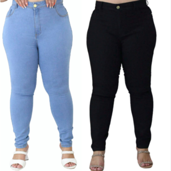 KIT 2 Calças Jeans Plus Size 46 ao 56 Lycra Elastano Cós Alto