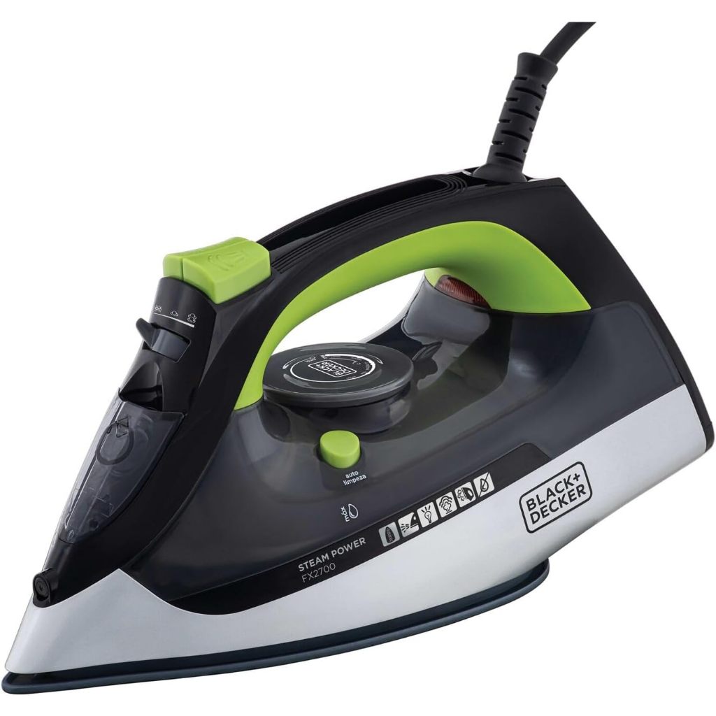 Ferro de Passar Roupa 220V Black Decker Vaporizador Antigotejamento Preto Verde e Branco FX2700