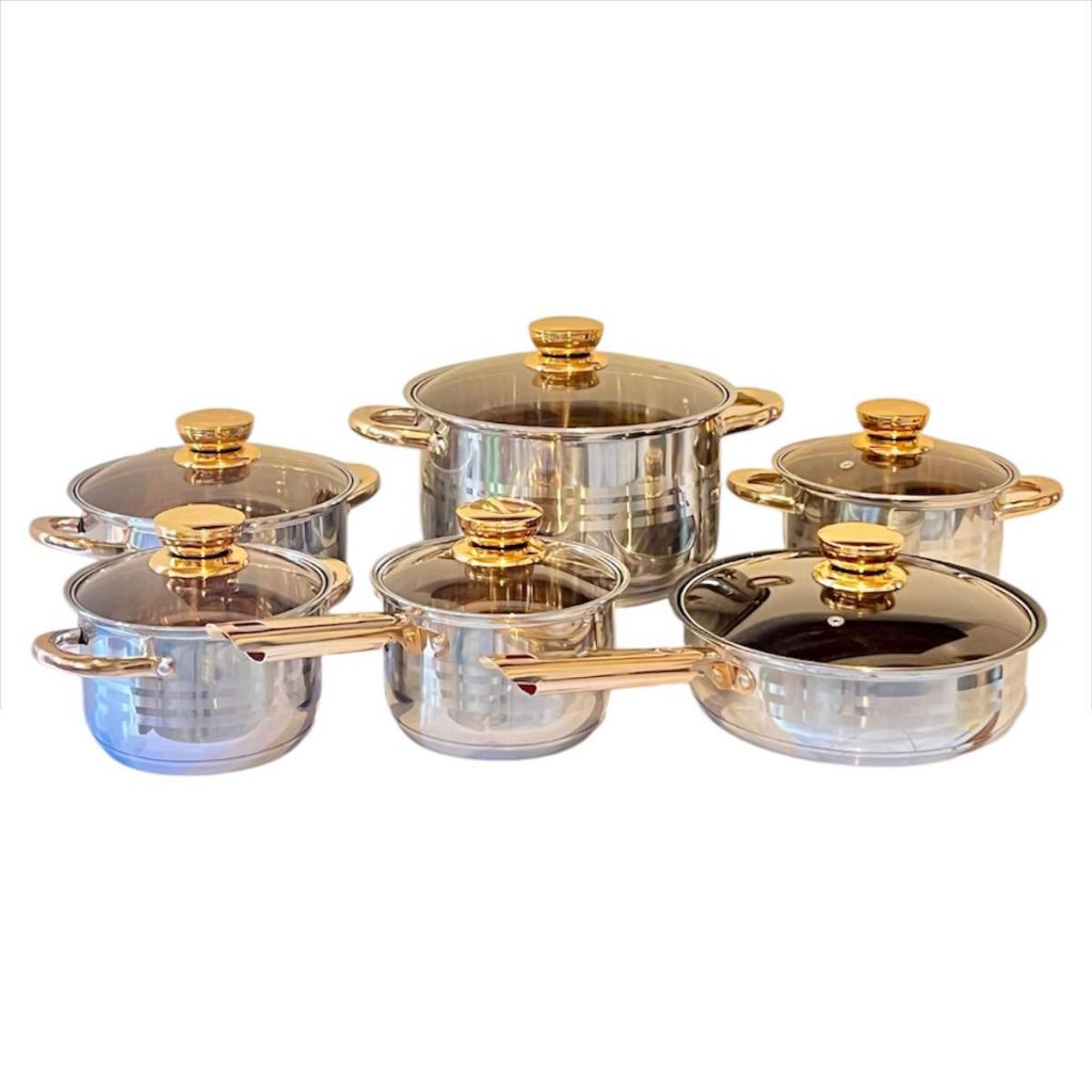 Imagem Panelas MATTERHORN 12 Peças Aço Inox Multicamadas Fogão à Gás e Indução Alta Qualidade