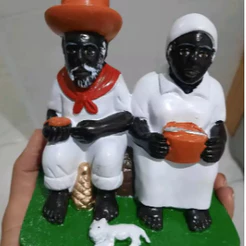Imagem Casal Preto Velho 16 cm Gesso Pintura à Mão Estátua Escultura Altar