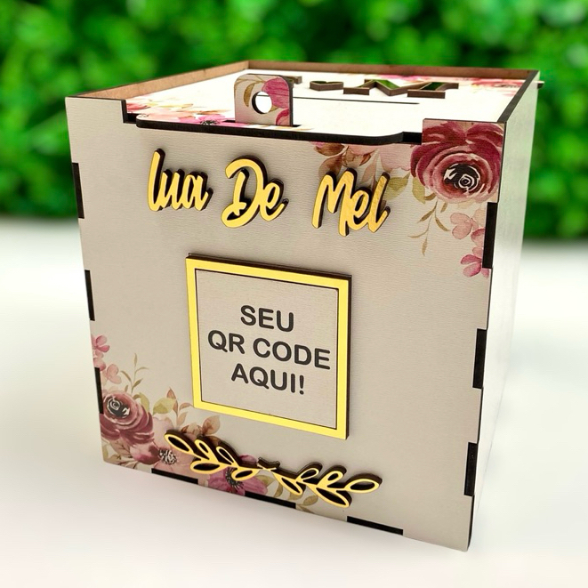 CAIXA PARA CASAMENTO LUA DE MEL FLORIDA PERSONALIZADA COM QRCODE E INICIAS em Oferta na Shopee