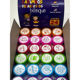 Carimbos Pedagógicos Bilingue - Ingles e Espanhol - Caixa em Oferta na Shopee