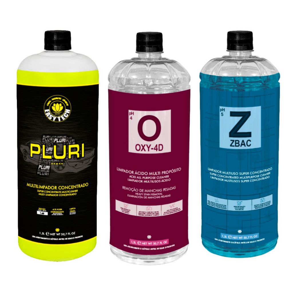 Kit Higienização Easytech - Pluri 1,5L + Zbac 1,5L + Oxy-4D 1,5L