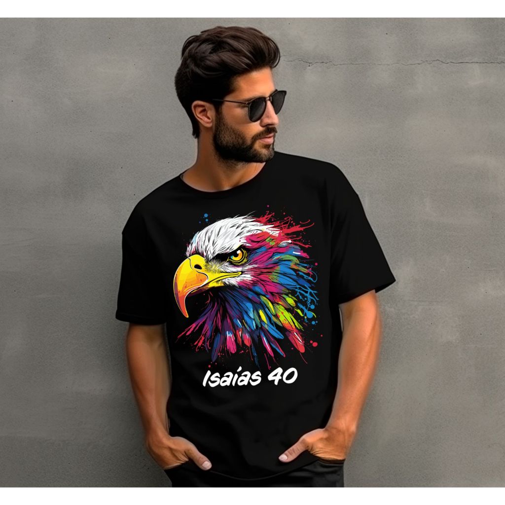 Camiseta Estampada Unissex Águia Isaias Cristo 40 100% Algodão IMPERDIVEL