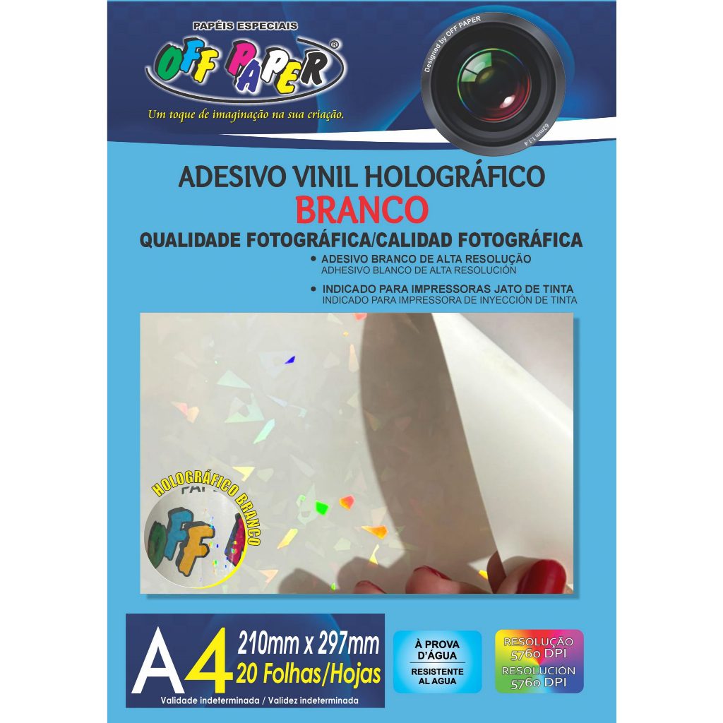 Papel Vinil Adesivo Holográfico Branco c/20 folhas - OFF PAPER