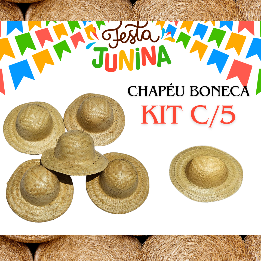 Kit c/5 Mini Chapéu boneca De Palha  Festa Junina São João
