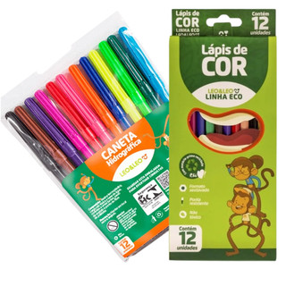 Canetinha Hidrográfica 12 Cores Mais Lápis De Cor 12 Cores Eco Caneta Hidrográfica + Lápis De Cor