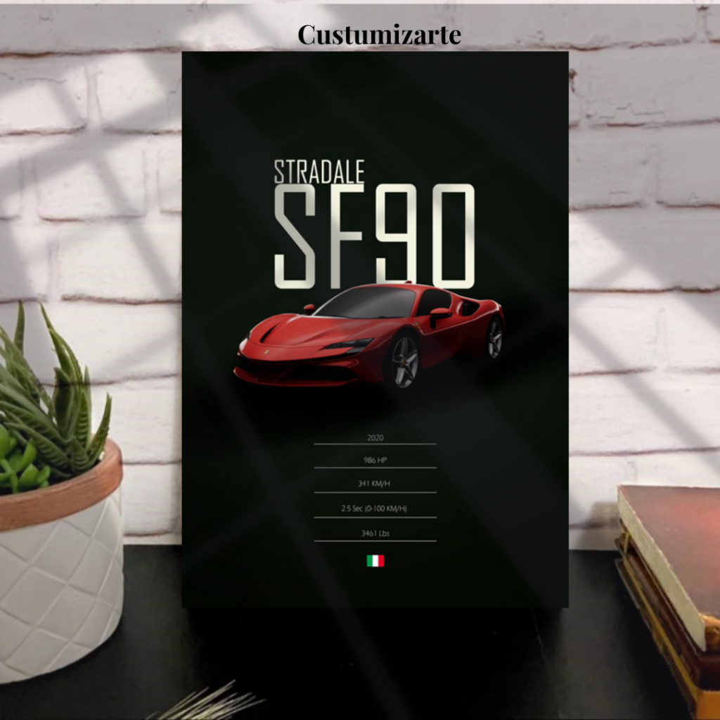 1 Quadro Decorativo carro/Ferrari Stradale SF90/Decoracao casa, escritorio, oficina, quarto.