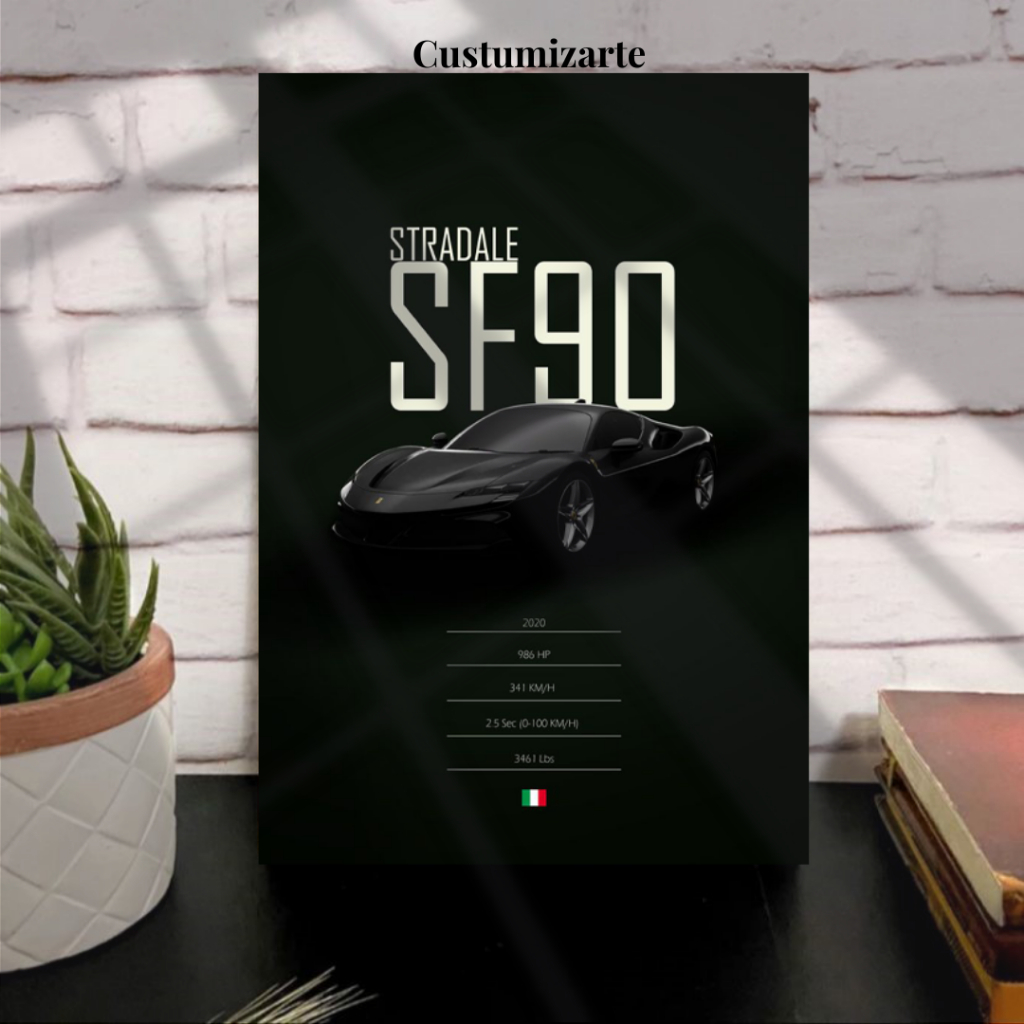 1 Quadro Decorativo carro/ Ferrari Stradale SF90/Decoracao casa, escritorio, oficina, quarto.