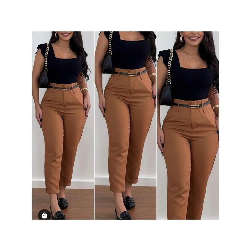 CALÇA ALFAIATARIA COM ZiPER NA LATERAL FEMININ CINTURA ALTA COM ZIPER SOCIAL LANÇAMENTO MODA LUXO BLOGUEIRINHA COM CINTO
