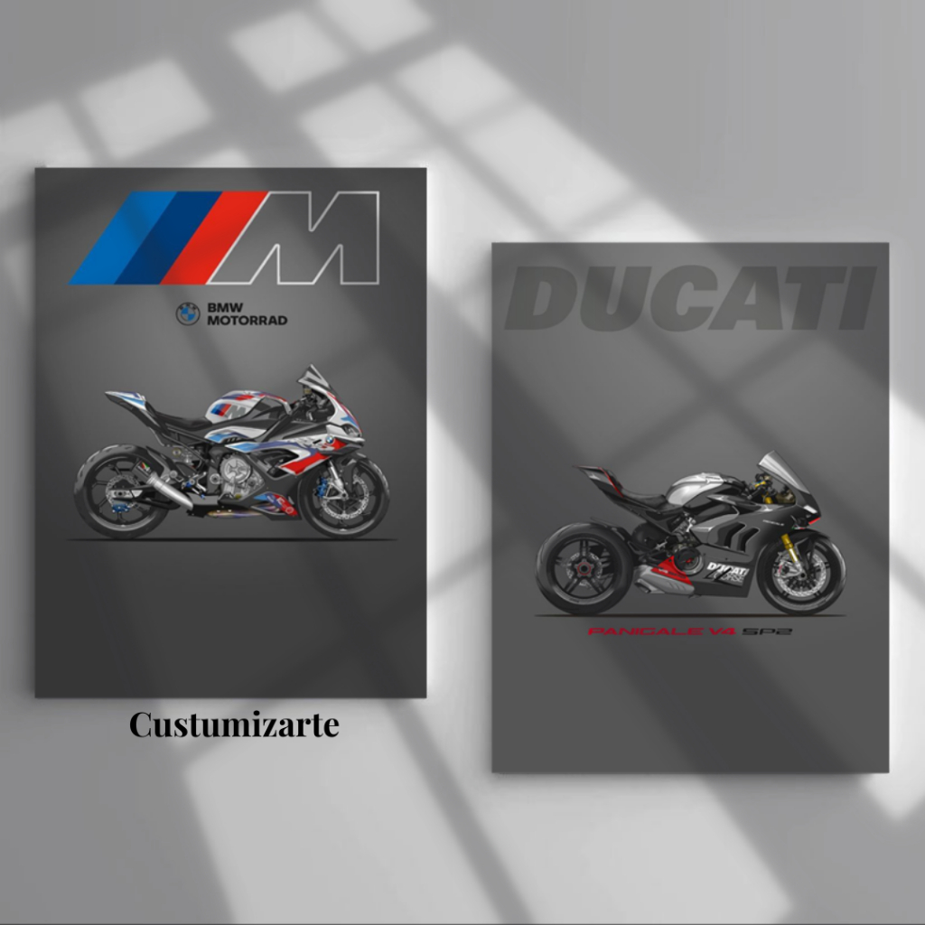 Kit 2 Quadros Decorativos/Motos Bmw s1000rr m, Durati Panigale V4 sp2/Decoracao casa, escritorio, oficina, quarto.
