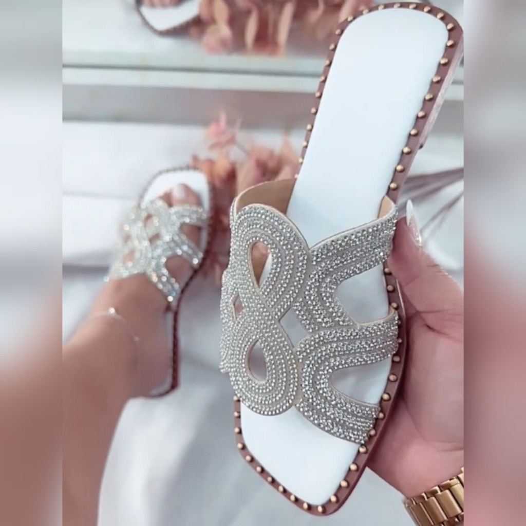 sandália de strass luxo cabedal infinito rasteirinha