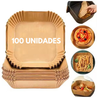 100 Formas de Papel Quadrada Descartavel Antiaderente Protetor Para Airfryer Cestinha Não Gruda