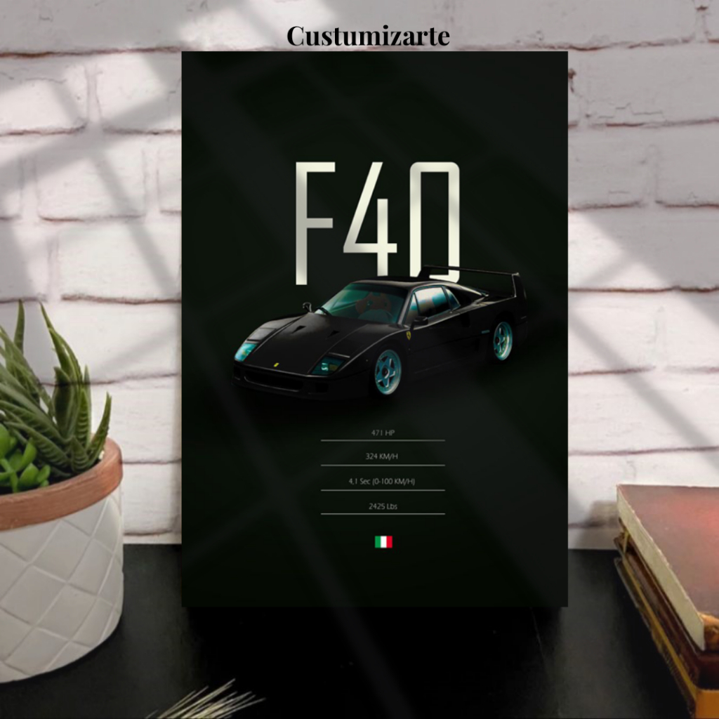 1 Quadro Decorativo Carro/Ferrari F40/Decoração Casa, Escritório, Oficina, Quarto.