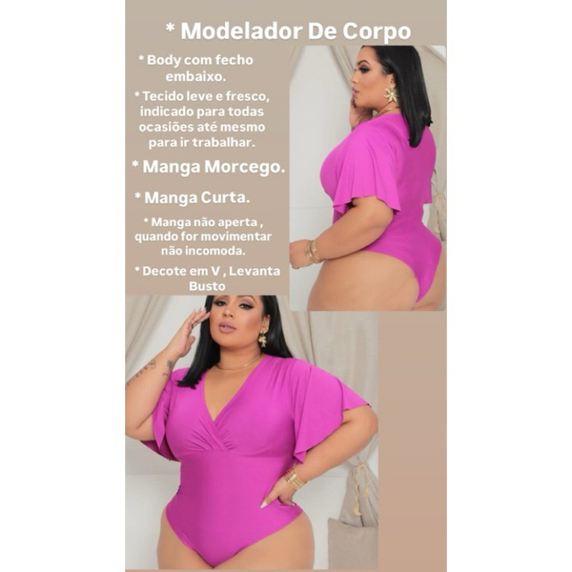 BLUSA CROPPED BODY BORI BORY COM FECHO MODELADOR MODELA CORPO COM FECHO PLUS SIZE MANGA CURTA MORCEGO DECOTE EM V