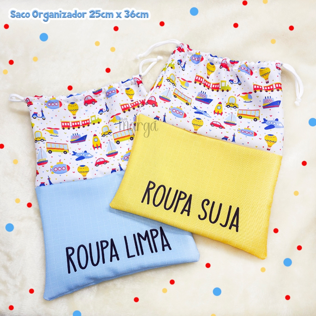 Saco Organizador 36cm x 25cm Roupa Suja e Limpa CARRINHOS Viagem, Bolsa, Mochila, Creche, Escola em Oferta na Shopee