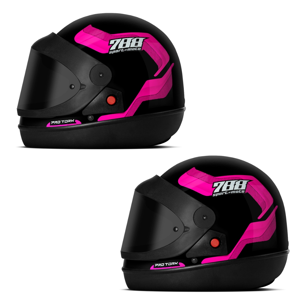 Kit Capacete Fechado Moto Masculino Feminino Pro Tork Sport Moto 788 Viseira Fumê Automático Rosa · foto 2