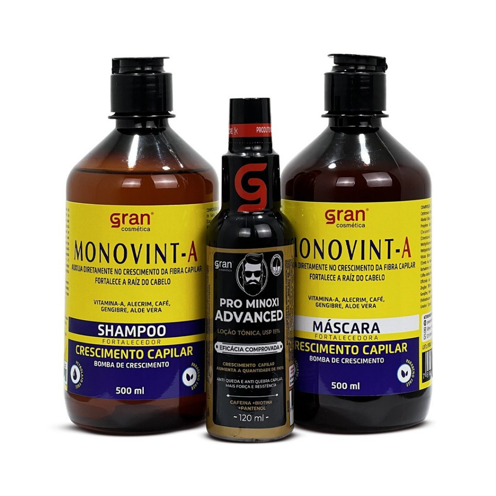 Kit Shampoo e Máscara Monovin A + Tônico Pro Minoxi Crescimento e Fortalecimento Capilar