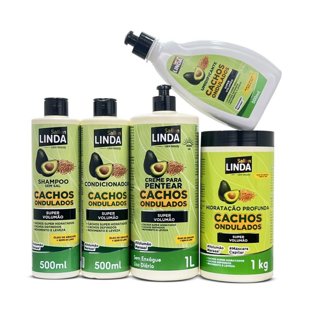 Kit Para Cabelos Cacheados Sallon Linda Cachos Ondulados Completo Com Creme de Pentear e Máscara 1kg em Oferta na Shopee