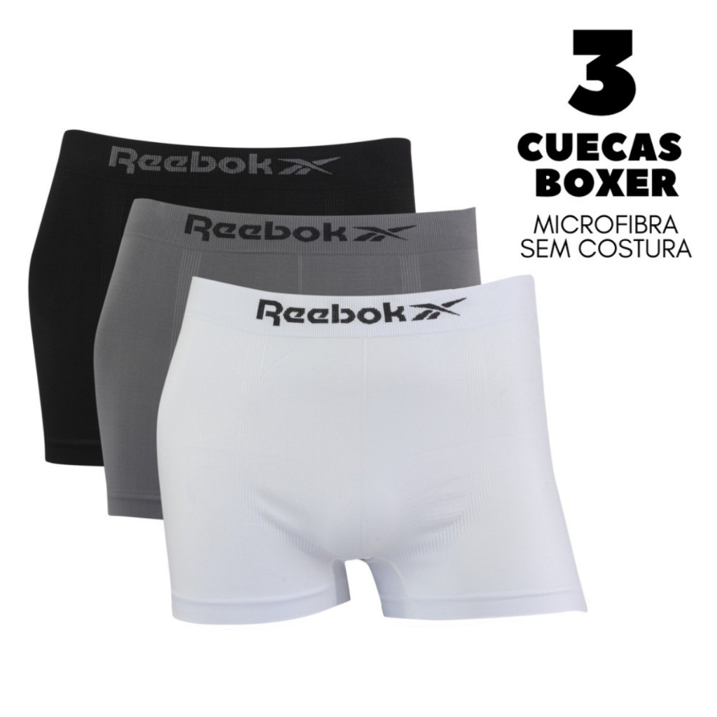 Kit 3 Cuecas Box Boxer Lisa Reebok Microfibra Sem Costura Confortável
