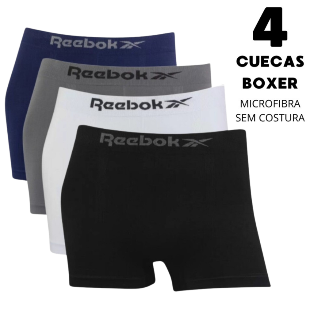 Kit 4 Cuecas Boxer Microfibra Sem Costura Box Lisa Reebok Confortável