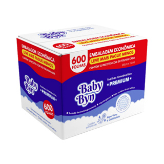 KIT TOALHA UMEDECIDA BABY BYN PREMIUM PACK 600 FOLHAS (12UNDX50FLS)/ALOE VERA E CALÊNDULA/SEM ÁLCOOL em Oferta na Shopee