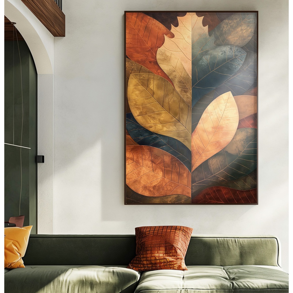 Quadro Vintage Com Moldura E Vidro Quadro Decorativo Sala Grande Quadro Natureza Folhas De Outono