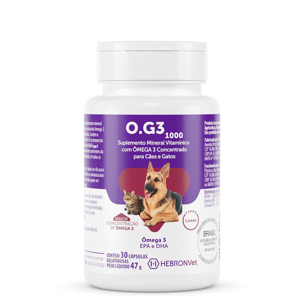 Suplemento MIneral Vitamínico Ômega 3 O.G3 1000 Hebron Vet para Cães e Gatos - 30 cápsulas
