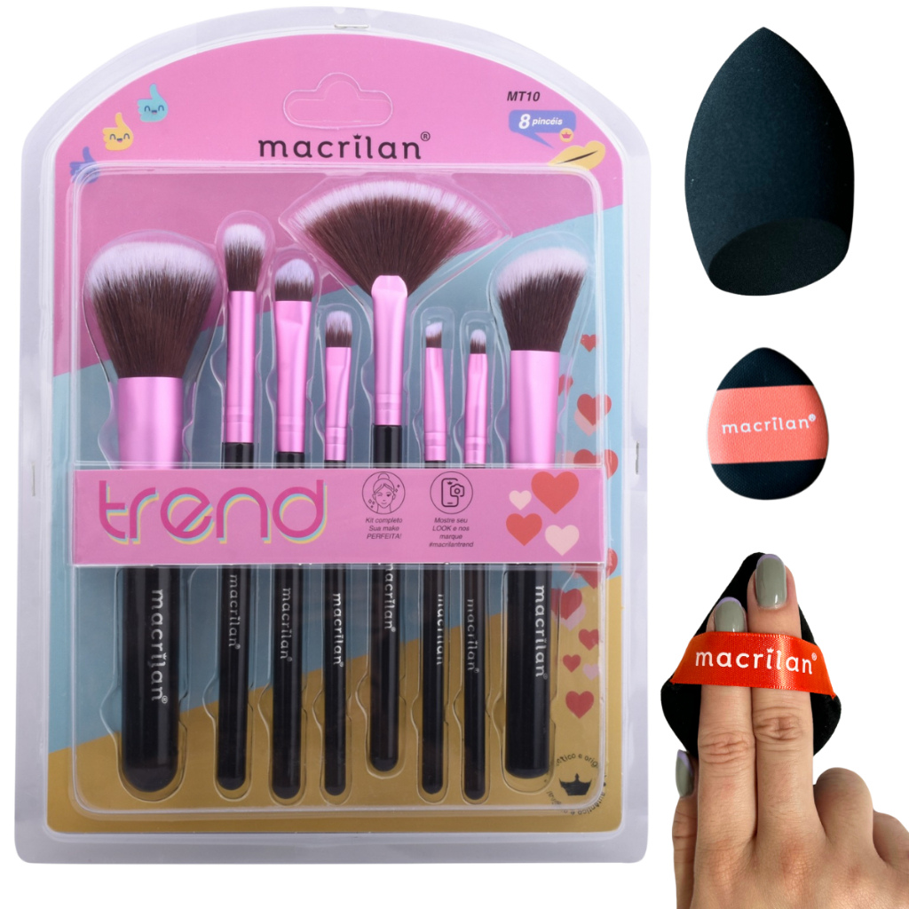 Kit Pincel Maquiagem Macrilan Trend Completo C/ 3 Esponjas EP26 Lançamento em Oferta na Shopee