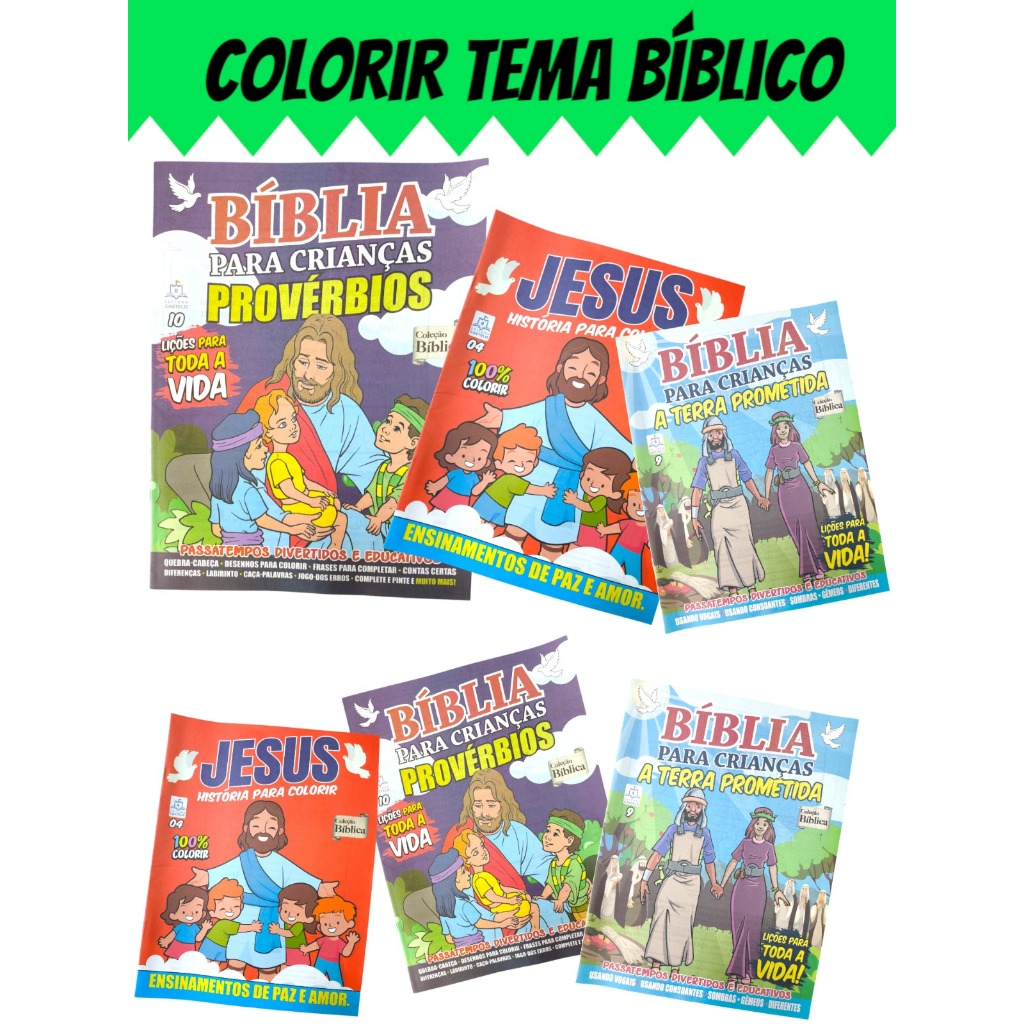 20 Kit Revistas Livrinhos Bíblico Desenho Bíblia Infantil Pintura Lembrancinha Festa Prenda Criança