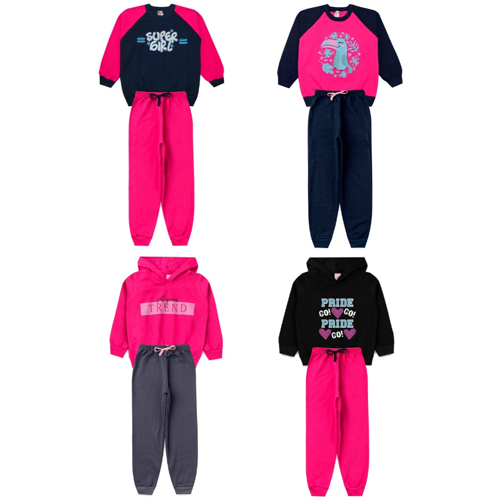 Kit Sortido 6 Peças Infantil Inverno Menina (3 blusas casacos + 3 calças feminino) Promoção Kit 3 Conjuntos L76