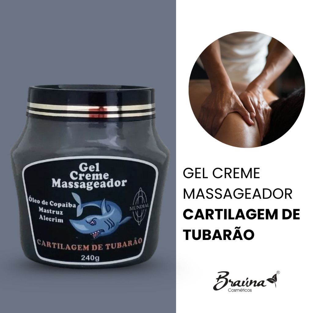 Gel Creme Massageador Mundial - Cartilagem de Tubarão, Copaíba, Mastruz- Alívio Pernas, Pés e Costas