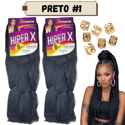 Kit 2 Pacotes Cabelos Jumbo Jumbão Box Braids Kanekalon 400 Gramas Fibra Premium + Anéis