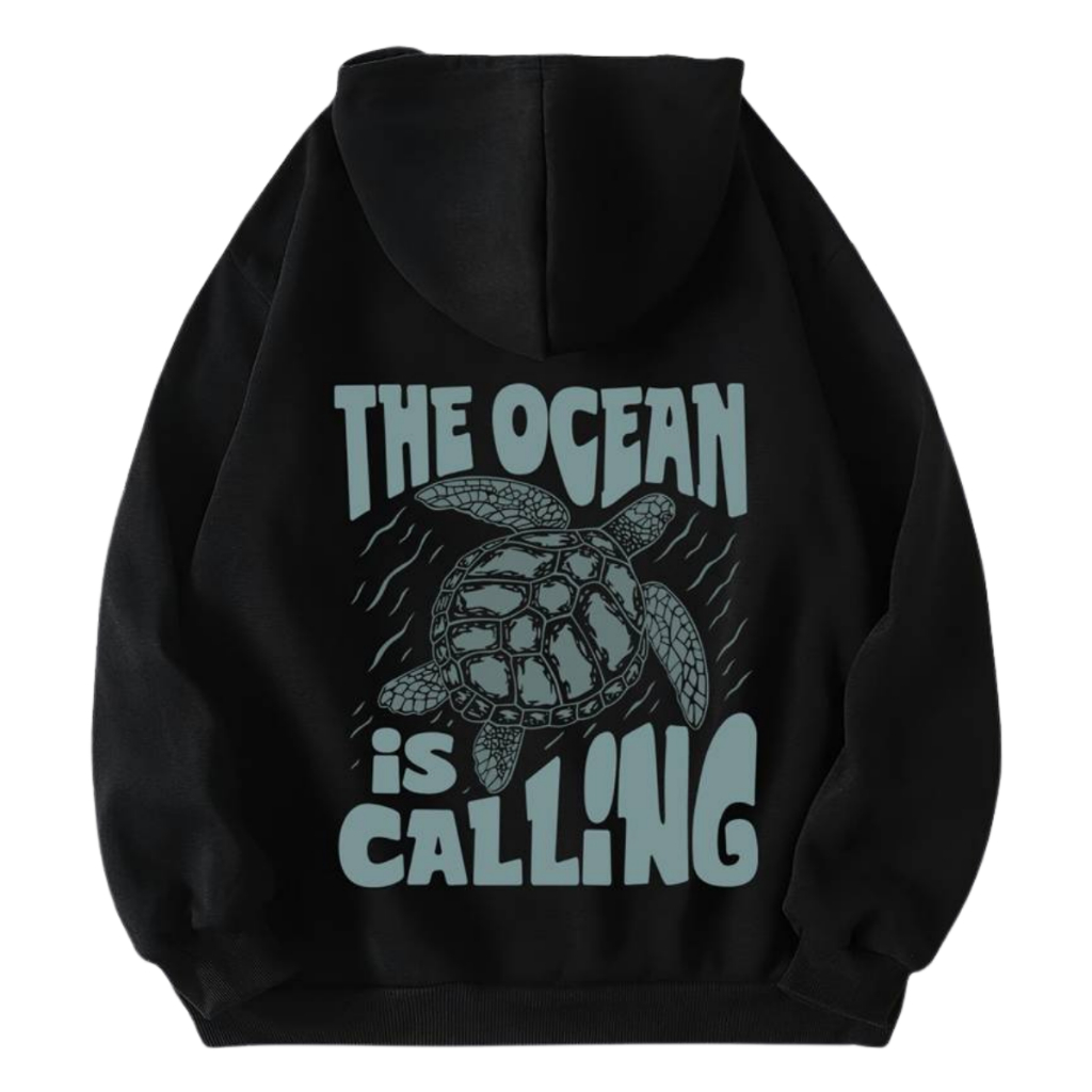 Moletom Canguru Unissex Oceano Estampado Tartarugas Cores Inverno Flanelado