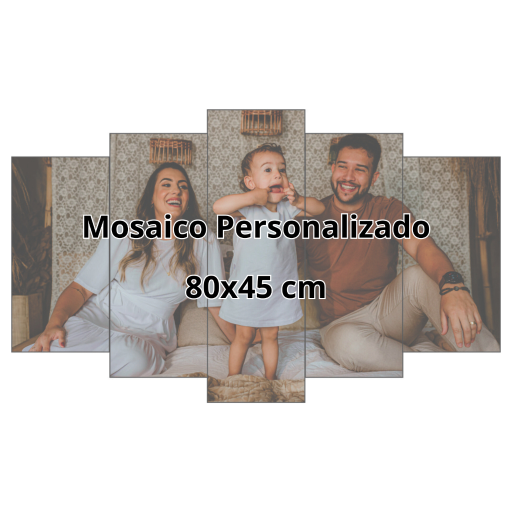 MOSAICO PERSONALIZADO - Placa Quadro decorativo MDF  80 cm x 45 cm Kit com 5 partes - Envie sua foto