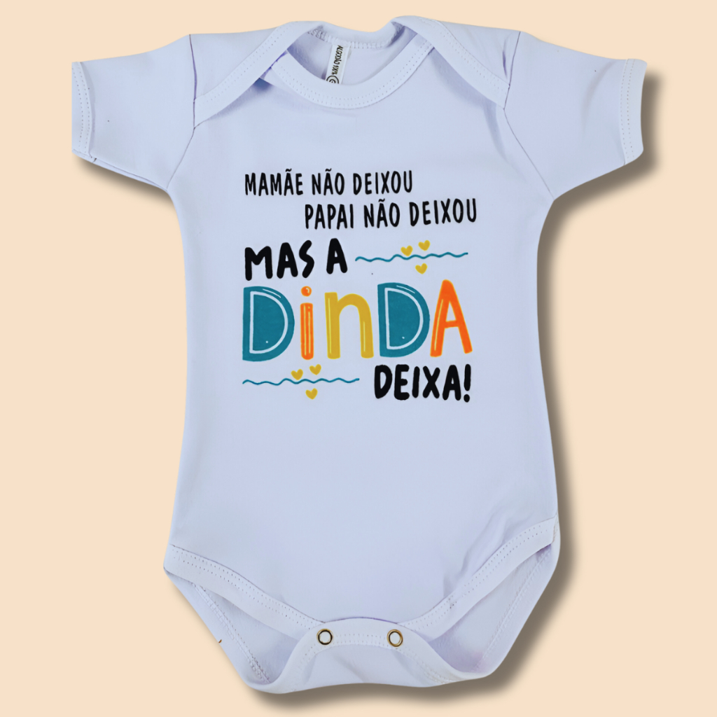 Body Bebê Frase Dinda Deixa 100% Algodão em Oferta na Shopee