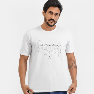 Camiseta Unissex Branca Saravá Umbanda/Candomblé 100% Algodão em Oferta na Shopee