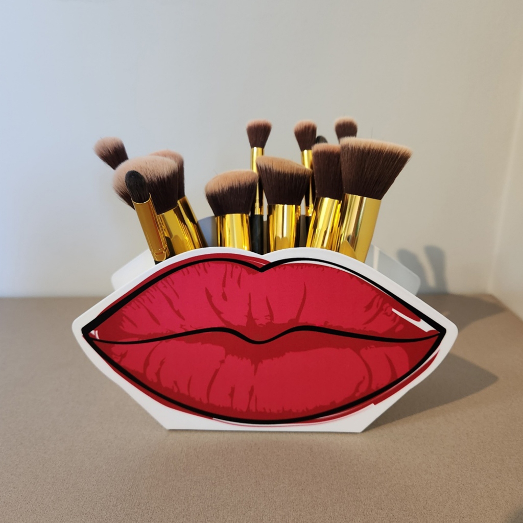 Organizador Multifuncional Porta Pincéis de Maquiagem Boca Rosa