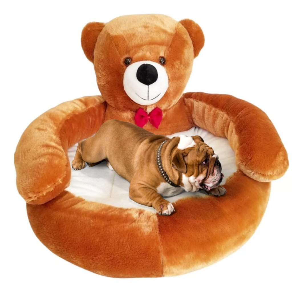 Caminha de Cachorro Cama Pet Ursinho Gato Cabeceira Soft Pelúcia Antialérgico Redonda