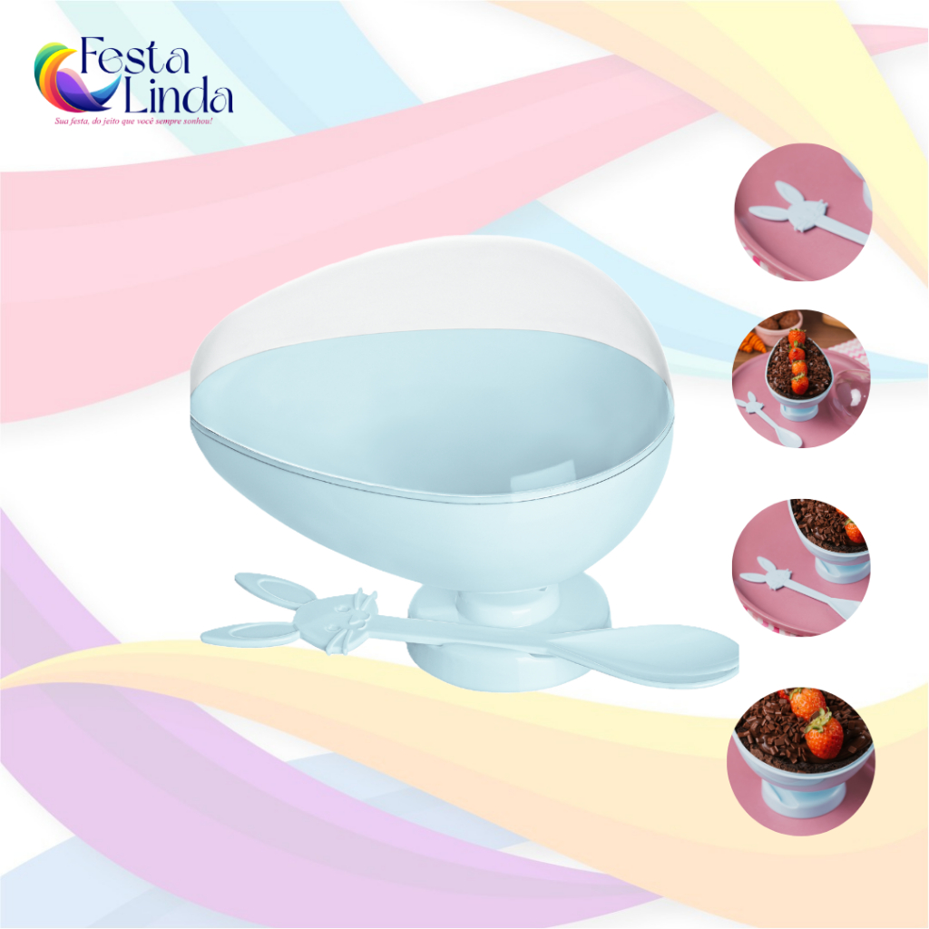 Taça Ovo Páscoa Acrílico 350g + Tampa + Colher De Coelho em Oferta na Shopee